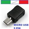 connettore a saldare Micro USB maschio tipo B con custodia nero 5 pin
