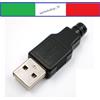 connettore a saldare USB 2.0 maschio tipo A con custodia nero 4 pin
