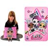LOL Surprise Set Cuscino Kitty Queen Ricamato Lilla + Coperta Plaid 150x100cm