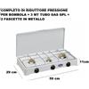 PARKER FORNELLO 3 TRE FUOCHI A GAS GPL BOMBOLA GRIGLIE INOX DA CAMPEGGIO E CASA