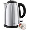 Russell Hobbs Bollitore Elettrico - 1,7 L, 2400 W - Acciaio Inox Lucido; Funzione di Ebollizione Rapida, Filtro Anticalcare Rimovibile, Beccuccio, Indicatore Livello di Riempimento, Victory 23930-70