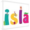 Feel Good Art Gallery - Scatola per bambini in tela con pannello frontale in tinta unita, con simpatiche illustrazioni e personalizzabile con nome della ragazza (40 x 60 x 4 cm, grande, Isla)
