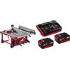 Einhell Sega Circolare da Tavolo a Batterie Te-Ts 36/210 Li-Solo Power X-Change (Ioni di Litio, 2X 18 V, Piano in Alluminio, Softstart, con Guida Angolare) + 2X 3,0Ah & Twincharger PXC Starter Kit