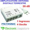 Metronic Amplificatore TV di linea da interno alimentato 28db 4 uscite METRONIC 414114