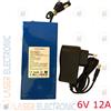 Laser Power BATTERIA A LITIO 6V 12AH 12000mA + CARICABATTERIA LED 7.2V 1.5AH