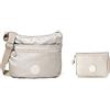 Kipling Arto, Borsa a tracolla Donna, Argento (Metallic Glow) + Portafoglio Donna Argento (Metallic Glow)