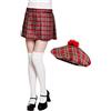 Boland - Set scozzese da donna, a quadretti, kilt e barrett, mini gonna, cappello, scozzese, signora, scozzese, San Patrizio Day, costume, carnevale, festa a tema, rosso
