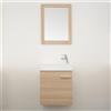 EUROCERAMICA Mobile sospeso bagno 45 cm rovere chiaro con anta e specchio con cornice