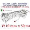 CIMA PER ANCORA E ORMEGGIO POLIESTERE DA BARCA NAUTICA DIAMETRO MM. 10 X 50 MT.