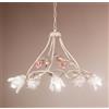 Mondoluce Lampadario classico in ferro battuto avorio e rosa con fiori a 5 luci DP214