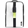 NAVA DESIGN - Zaino Organizzato Small a due Scomparti Chiuso con Zip e Fibbia e con Tasca per PC/Tablet, Colore Bianco/Nero/Giallo - Dimensioni 39 x 28 x 12 cm
