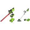Greenworks Tagliasiepi a Batteria Elettrico 2 Ah 40 V Lunghezza Lama 61 cm Distanza Denti 27 mm Impugnatura Ergonomica Regolabile G40HT61K2 & Tagliabordi A Batteria 40V, Taglio 30 Cm