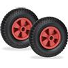 Relaxdays Ruota Carriola 2.50-4, Set da 2, Gomma Piena Antipanne con Cerchione in Plastica, Ruotino, 80 kg, Nero Rosso