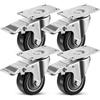 COOCHEER Set di 4 Ruote con freno,75 mm Ruote per mobili,Ruote girevoli, Nero(400KG)