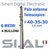Palo antenna telescopico 6 metri 40-35-30 con 4 bulloni acciaio zincato a caldo