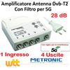 Metronic AMPLIFICATORE SEGNALE TV 28db A 4 USCITE, MIGLIORA/POTENZIA IL SEGNALE TV 5G