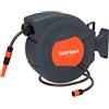 GRIFEMA G301-25 - Avvolgitubo di Bloccaggio per Tubo da Giardino da Riavvolgimento Automatico Retrattile Montato a Parete da 25 m, Girevole a 180°, grigio