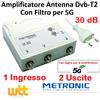 Metronic AMPLIFICATORE ANTENNA TV DVB-T2 ALIMENTATO DI LINEA DA INTERNO 2 OUT 30dB