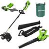 Greenworks Decespugliatore e Falce 40V, Aspiratore Soffiatore Foglie, Sacco da giardinaggio con 2 Batterie 2 Ah e Caricatore