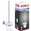 tesa Set Scopino per WC MOON - 115 mm x 390 mm x 147 mm | Spazzola per WC con Supporto da Attaccare al Muro - In Vetro Satinato e Metallo Cromato - Soluzione Adesiva Inclusa