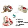 Nastro adesivo per imballaggio rotoli 50x66 avana trasparente fragile scotch da