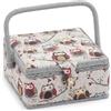 Hobby Gift Scatola Piccola per Cucito con Manico - Cestino Porta Cucito in Cotone con Scomparti per Strumenti e Accessori Creativi - 20 x 20 x 11 cm, Gufi