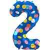 Folat 64182 Palloncino di alluminio Numero Figura 2 Colorful Dots Multicolore 86 cm - decorazione palloncino di elio per compleanno, anniversario
