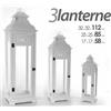 G 3 PEZZI MAXI LANTERNA BIANCA h112-85-58CM LEGNO LATTA CASA GIARDINO MATRIMONIO