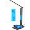 Blaupunkt Lampada da tavolo a LED con caricatore wireless - Porta di ricarica USB - Dimmerabile con 5 modalità di colore - Braccio regolabile - Ufficio - Luce da lettura - Display LCD - Nero