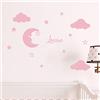 Ambiance Sticker KC_5516+col-inc-alfa014 Adesivi personalizzabili con nome, motivo: luna e nuvole, decorazione da parete per cameretta, 2 fogli da 25 x 30 cm e 40 x 30 cm, colore: rosa polvere