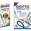 Giotto 256900 Stilnovo Bicolor Astuccio 12 Pastelli Colorati & Turbo Glitter astuccio da 8 pennarelli con inchiostro glitterato, Modelli/Colori Assortiti, 1 Pezzo