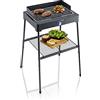 SEVERIN PG 8568 Barbecue elettrico 2200W in alluminio pressofuso con stand con mensola, Grill elettrico con piastra scanalata, Griglia da tavolo per interni ed esterni, Nero