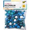 folia 22972 - Perline di legno, mix oceanico, blu/turchese, 60 g corrispondono fino a 85 pezzi, in diversi colori e forme, per creare collane e bracciali, con 2 corde da circa 85 cm