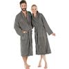 CelinaTex Oregon Accappatoio Collo Sciallato A Tinta Unita Lungo Tasche Applicate Cuciture Decorative Donna Uomo Unisex Puro Cotone L grigio scuro