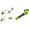 Greenworks Tools Tagliabordi a Batteria (Li-Ion 2X24 V 5600 Giri/Min, 2 Batterie) + Soffiatore Assiale a Batteria, Senza Batteria e Caricatore