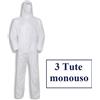 3 PZ TUTA TUTE MONOUSO USA E GETTA BIANCA LAVORO PROTETTIVA CAPPUCCIO CONF. 3 PZ