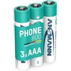 ANSMANN 3x Telefono Phone Batterie ricaricabili mini stilo AAA - 800 mAh 1,2 V NiMH - Pila a ricarica veloce - telefoni cordless