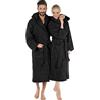 CelinaTex Montana Accappatoio Cappuccio A Tinta Unita Lungo Tasche Applicate Cuciture Decorative Donna Uomo Unisex Puro Cotone L nero