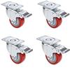 Voluker Set di 4 ruote girevoli con freno, 75 mm, ruote per mobili, ruote girevoli, carico di 400 kg, Rosso