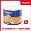 Verbatim 100 DVD -R VERBATIM 4.7 GB VERGINI VUOTI 16X ADVANCED AZO DVDR DISCHI 2 CAMPANE