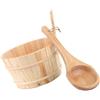 Secchio per sauna liscio in legno naturale e kit mestolo con maniglia per vasca