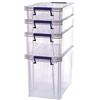 Bankers Box Prostore 4 scatole porta oggetti in plastica con coperchio, 2x5,5 L + 1x18,5 L + 1x10 L, impilabili, scatole per armadio super resistenti, contenitori plastica trasparente, 4 unità