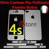 VSTORE Skin Adesiva In Carbonio Per iPhone 4S + Pellicola Salva Schermo Fronte Retro S