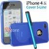 Cover Custodia Silicone Gel TPU S-Line Blu Per iPhone 4/4G/4S + Pellicola Pen