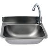 SARO ROKIA - Lavabo in acciaio inox, con comando a ginocchio e valvola di non ritorno, montabile a parete con sifone, rubinetto mobile, da 375 x 310 mm