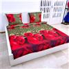 Cotton World Rose Rosse Verde Set Lenzuola Letto Una Piazza e Mezza Copripiumino 200x220cm m5