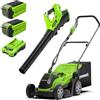 Greenworks Tools Tosaerba G40LM35 e Soffiatore di Foglie G40AB (Li-Ion 40V, 35cm Larghezza di Taglio, 500 m², 40L Raccoglierba 177 km/h, Regolazione Velocità, con 2 Batterie da 2 Ah e Caricabatteria)