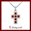 Splendente Collana Croce Rubino in Argento 925 Rodiato Oro Bianco Donna