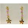 Produzione Orafa Aretina NUOVI ORECCHINI PENDENTI ORO GIALLO 18K 750 DONNA BAMBINA CRISTALLI ROSA FIORE