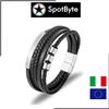 Bracciale Uomo con Fasce Argentate Mobili Si Muovono in EcoPelle Intrecciata